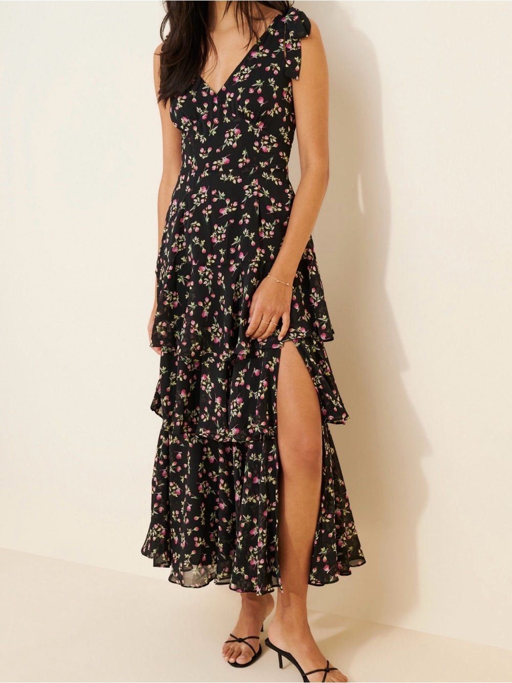 Lulu's Black Maxi Dress with Pink Floral Print